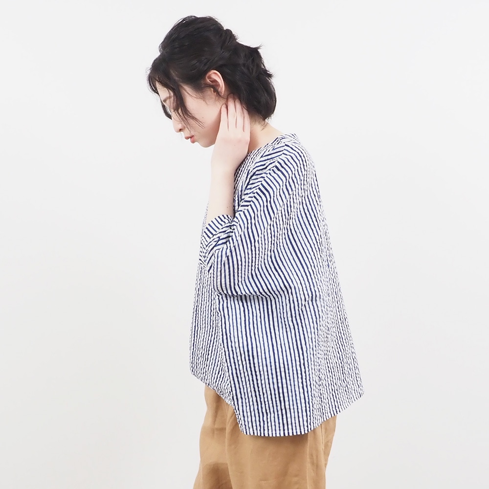 NARU(ナル) 60ローンリップルチェック＆ストライプ ゆったりブラウス 649831