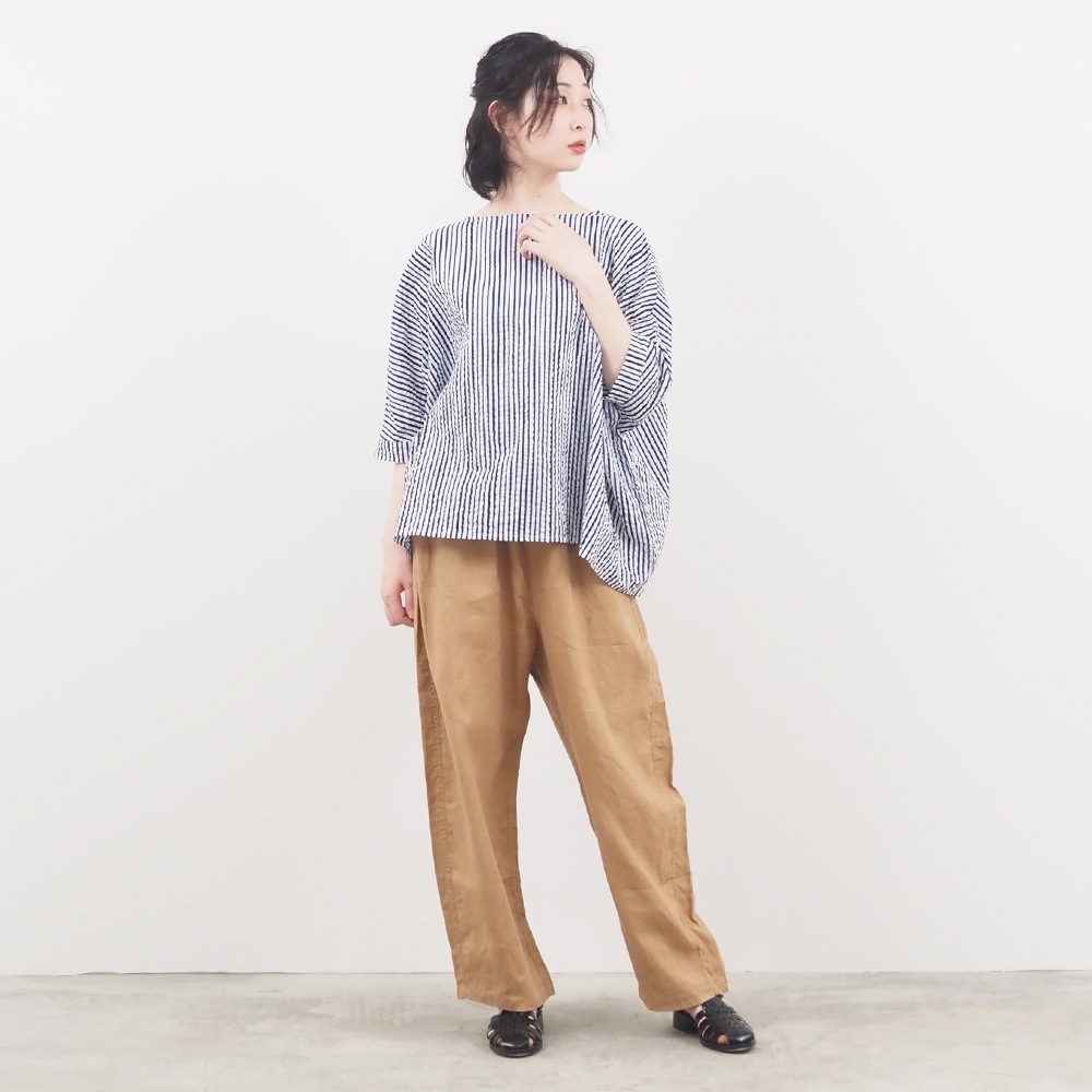 NARU(ナル) 60ローンリップルチェック＆ストライプ ゆったりブラウス 649831