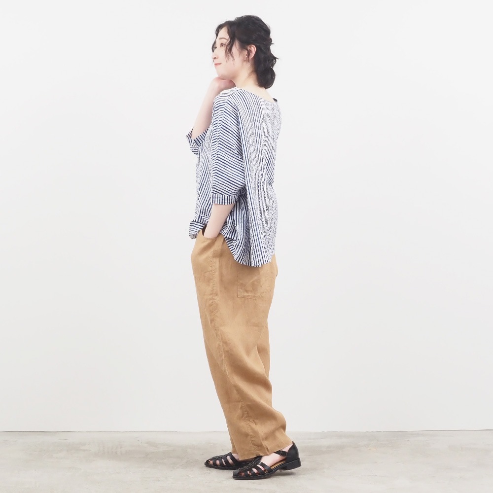 NARU(ナル) 60ローンリップルチェック＆ストライプ ゆったりブラウス 649831