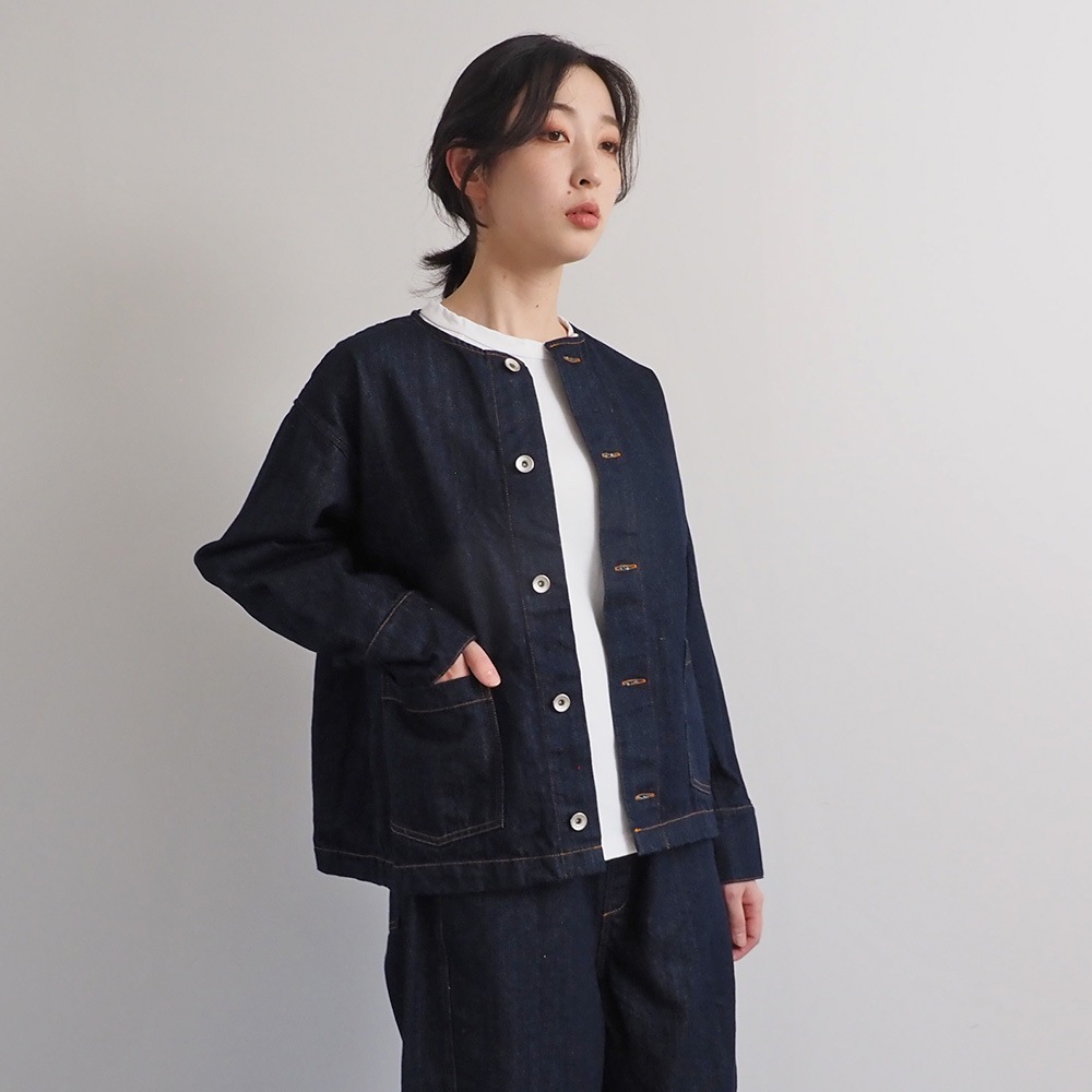 NARU(ナル) 12ozムラデニム ノーカラージャケット 666811