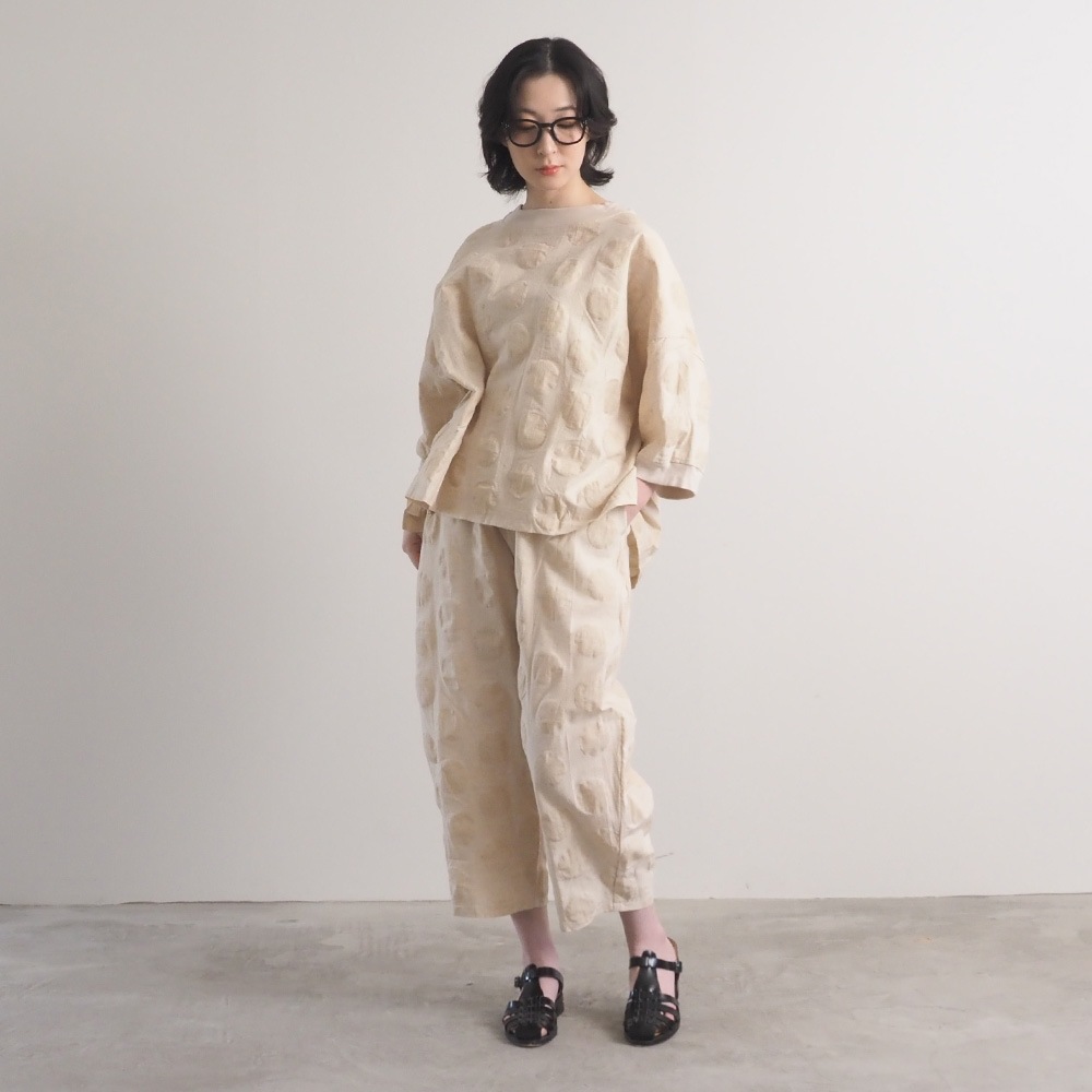 NARU(ナル) 綿麻シーチング塩縮 エッグパンツ 662820