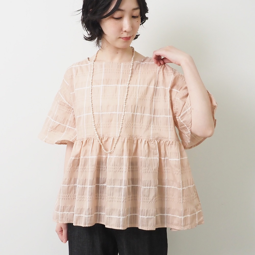 NARU(ナル) シャドウチェック フレアスリーブシャツ 658907