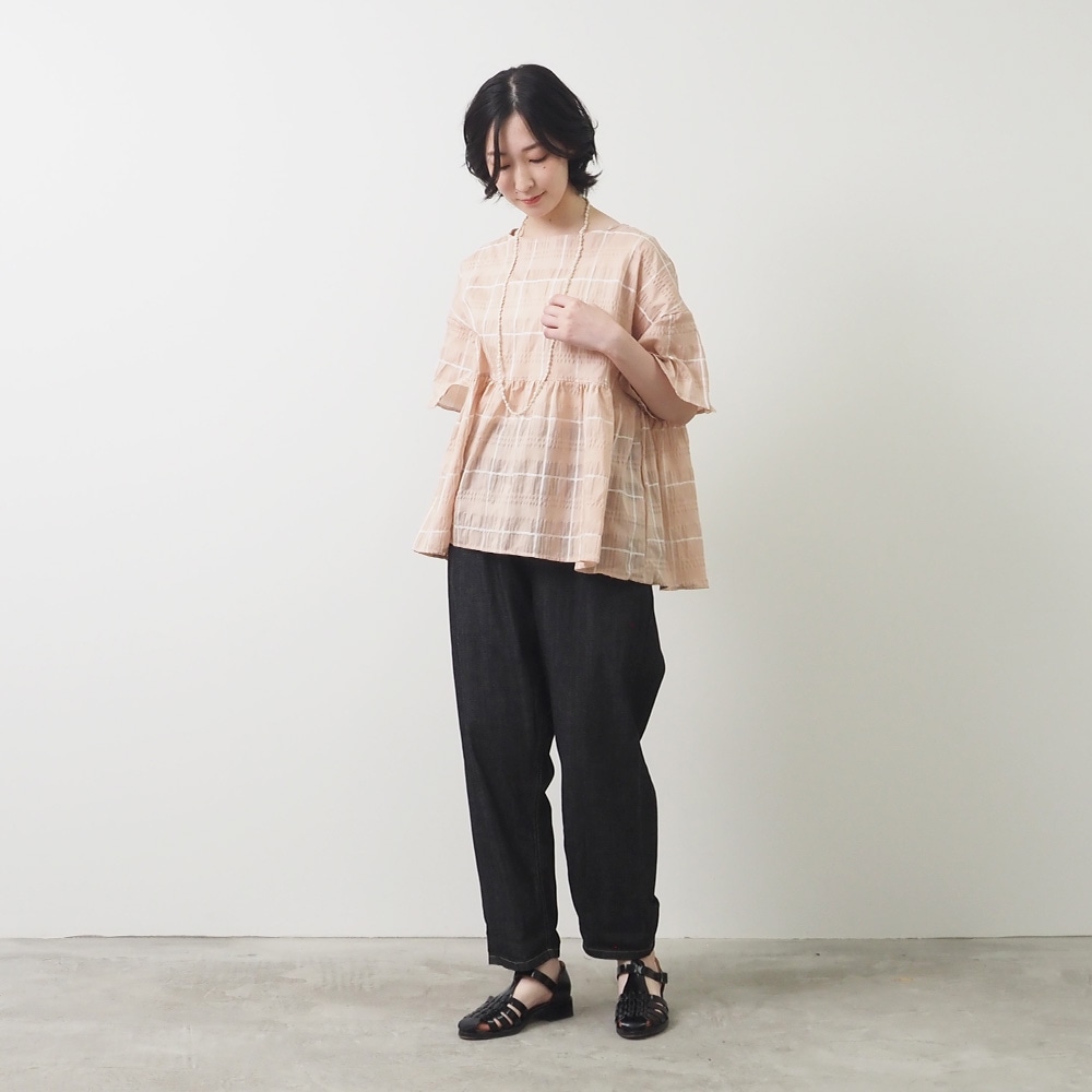 NARU(ナル) シャドウチェック フレアスリーブシャツ 658907