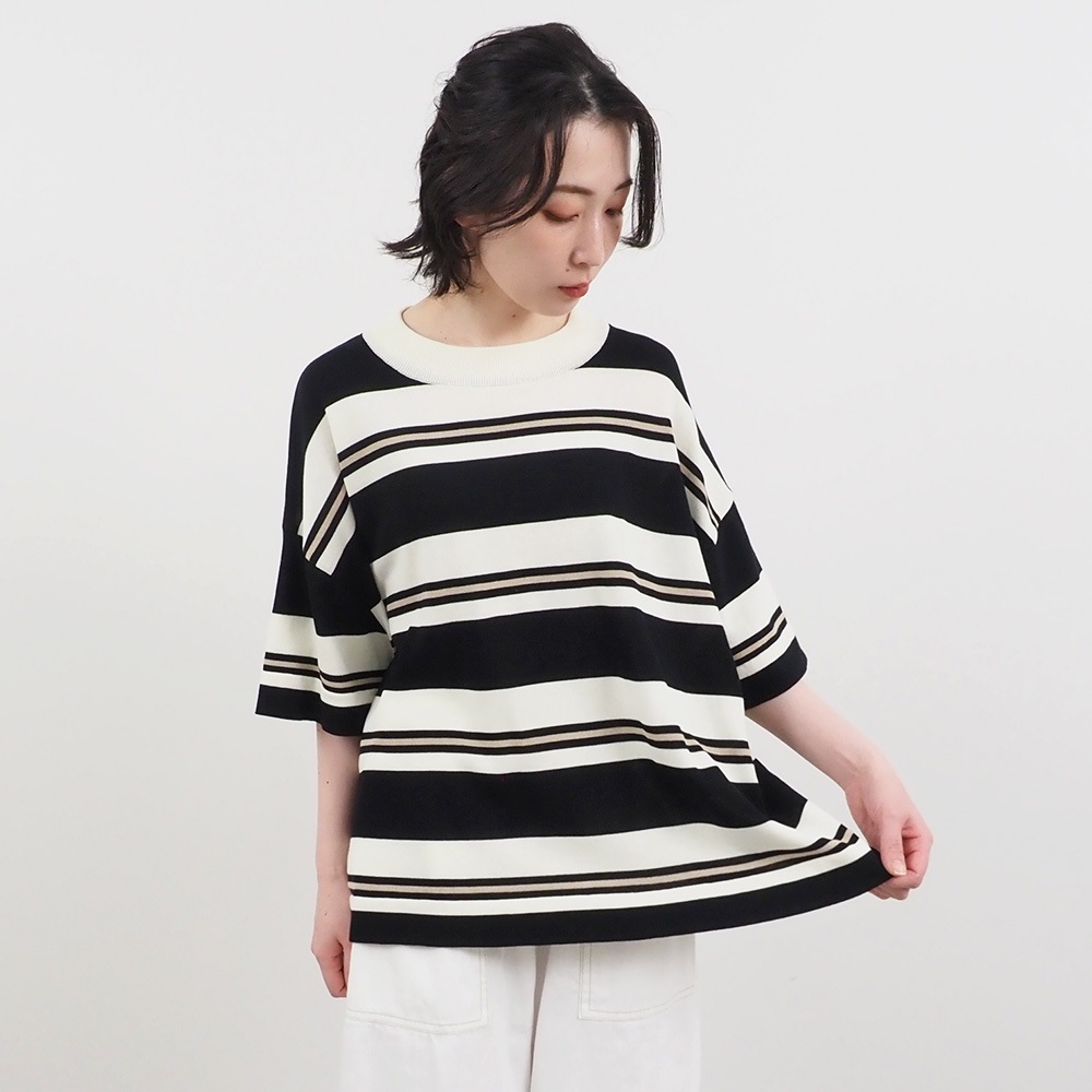 NARU(ナル) スノーコットン マルチボーダーワイドニット 661711