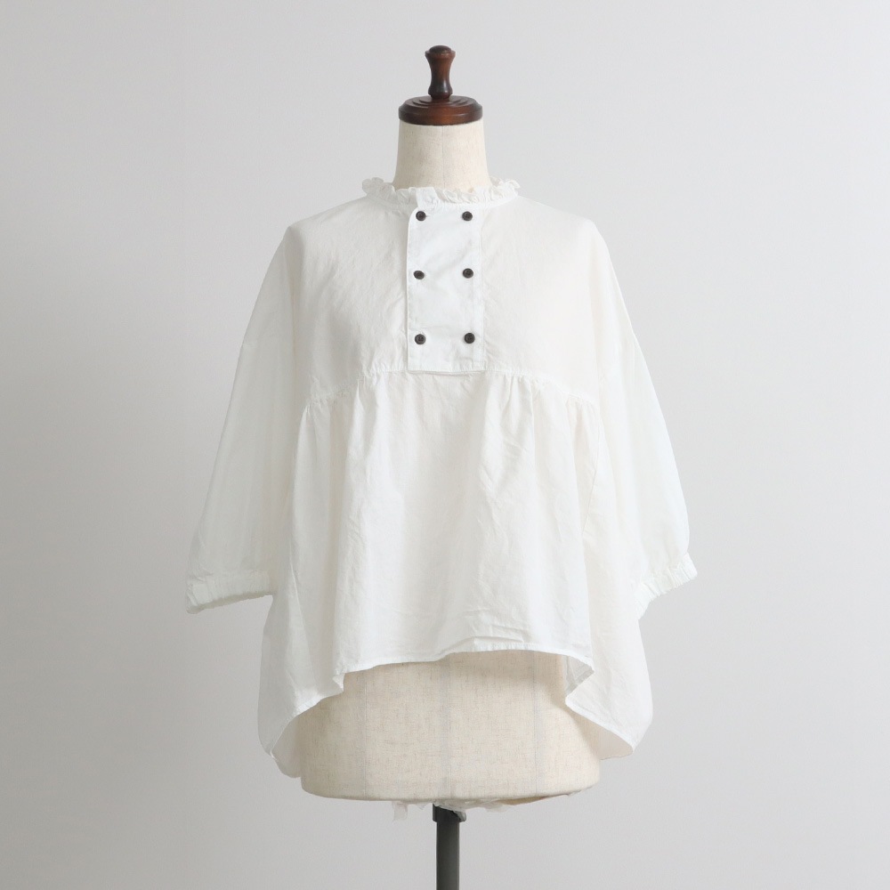 NARU(ナル) 綿/麻キャンブリックワッシャー ギャザーブラウス 670860