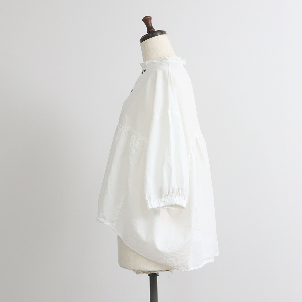 NARU(ナル) 綿/麻キャンブリックワッシャー ギャザーブラウス 670860