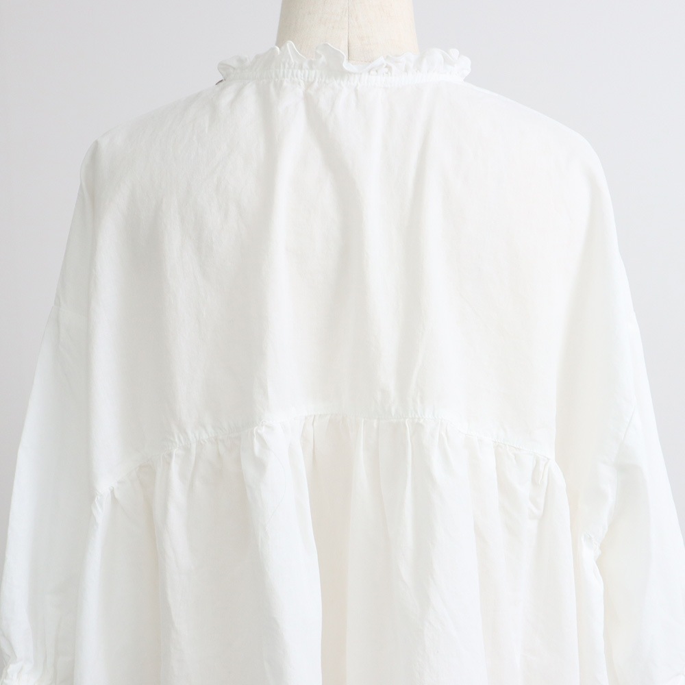 NARU(ナル) 綿/麻キャンブリックワッシャー ギャザーブラウス 670860