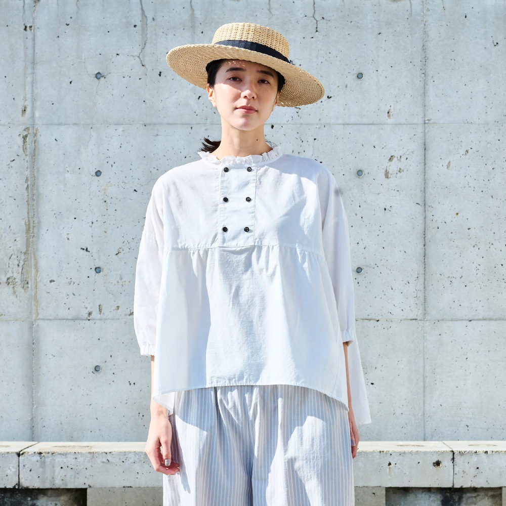 NARU(ナル) 綿/麻キャンブリックワッシャー ギャザーブラウス 670860
