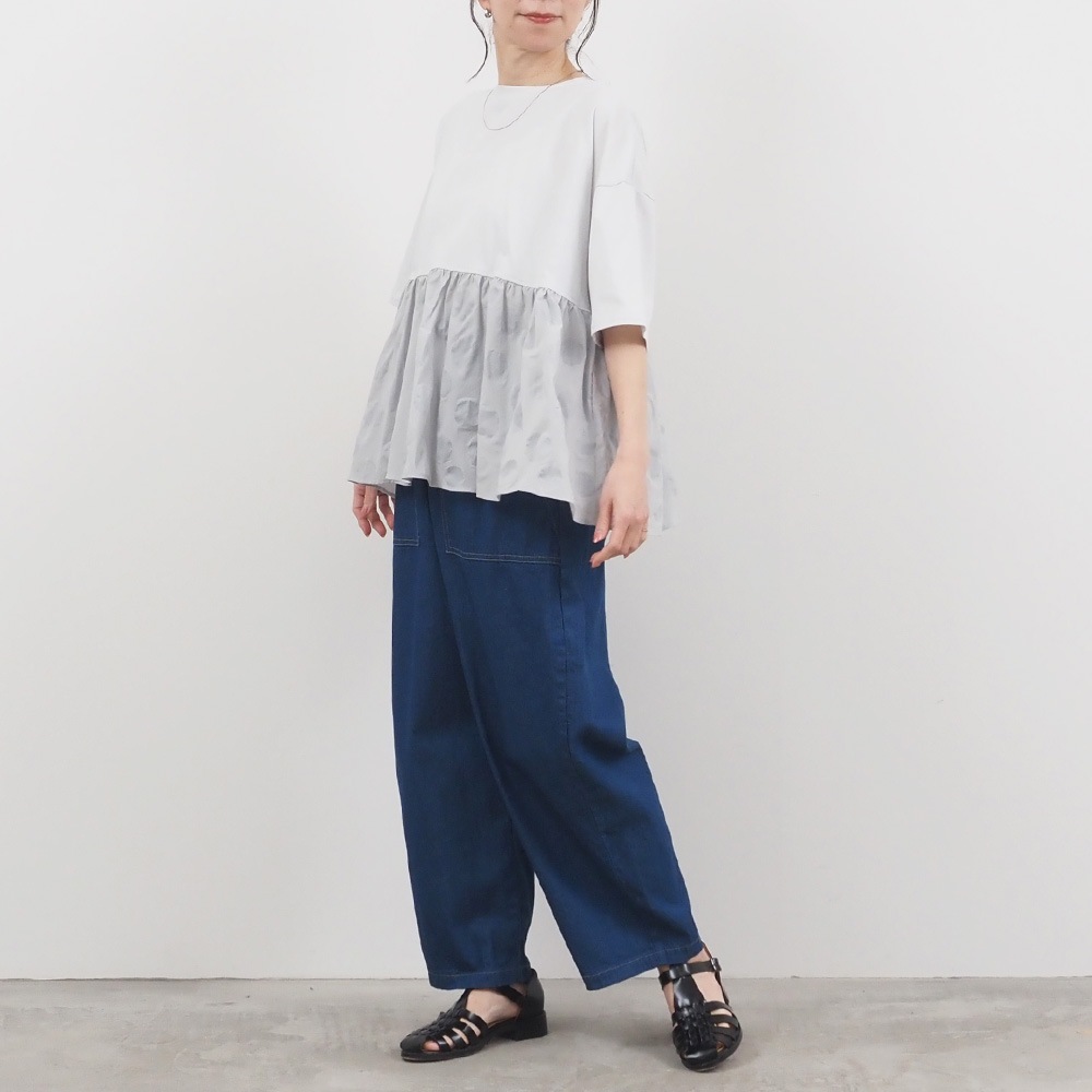 NARU(ナル) 72/2サイロ×ローン塩縮ランダムドット ギャザーチュニック 662220