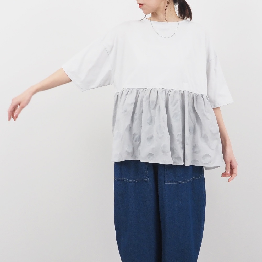 NARU(ナル) 72/2サイロ×ローン塩縮ランダムドット ギャザーチュニック 662220