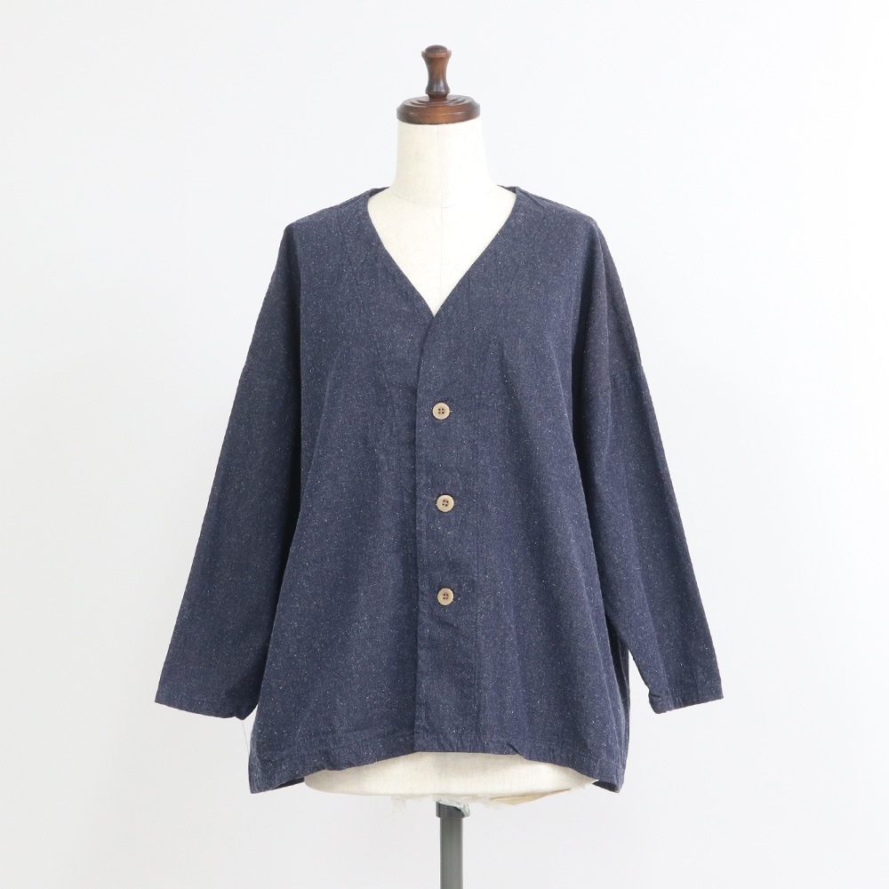 NARU(ナル) コットンシルクブーレットノイルデニム ノーカラージャケット 670841
