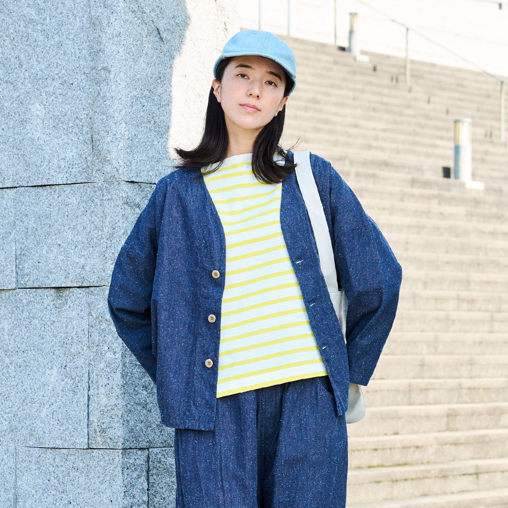 NARU(ナル) コットンシルクブーレットノイルデニム ノーカラージャケット 670841