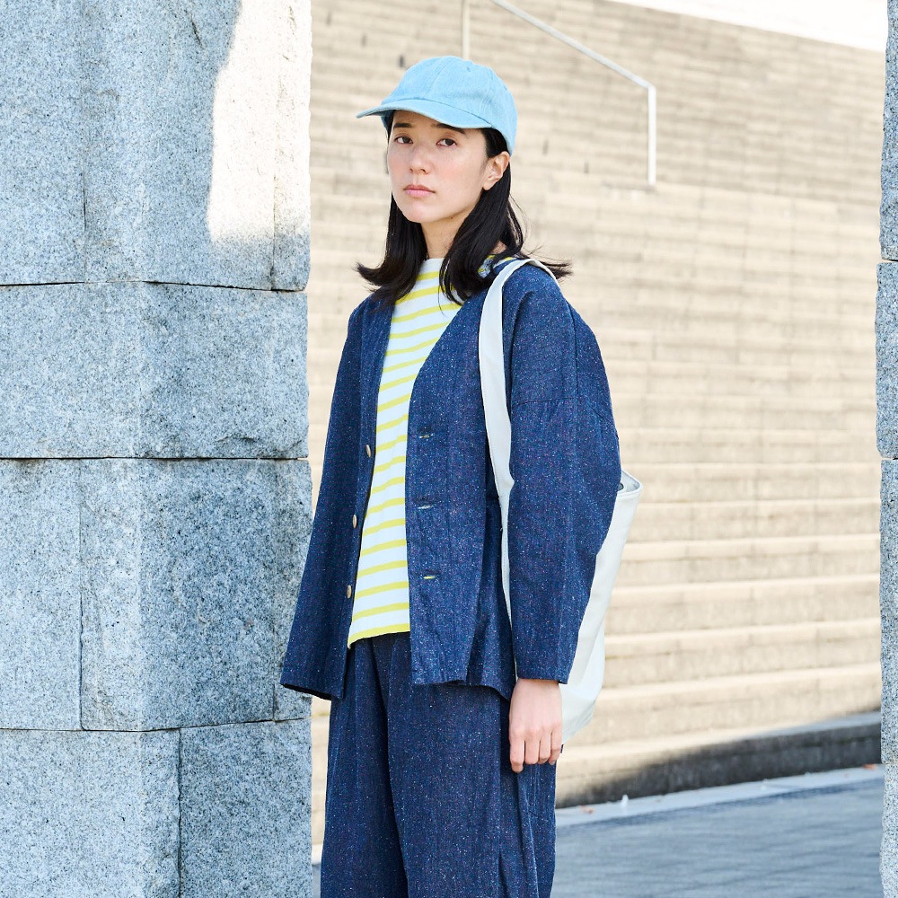 NARU(ナル) コットンシルクブーレットノイルデニム ノーカラージャケット 670841
