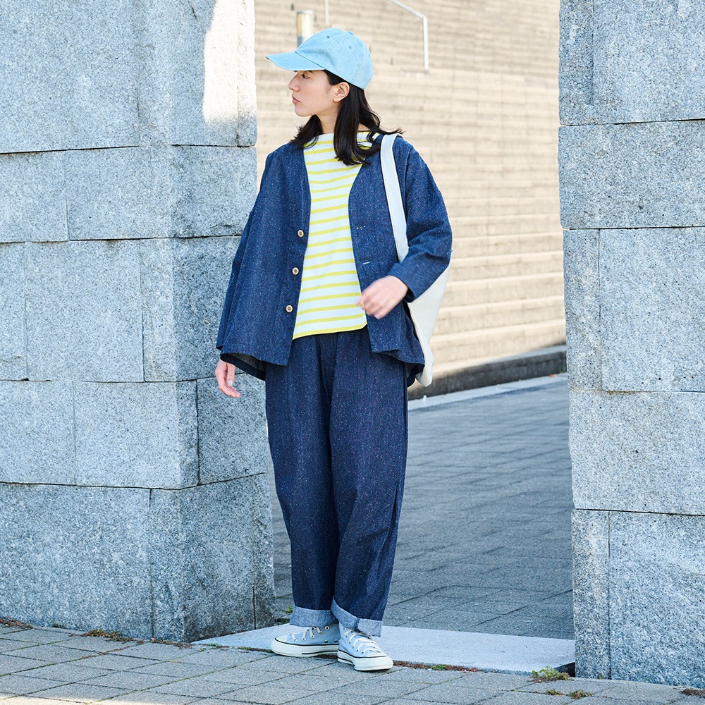 NARU(ナル) コットンシルクブーレットノイルデニム ノーカラージャケット 670841