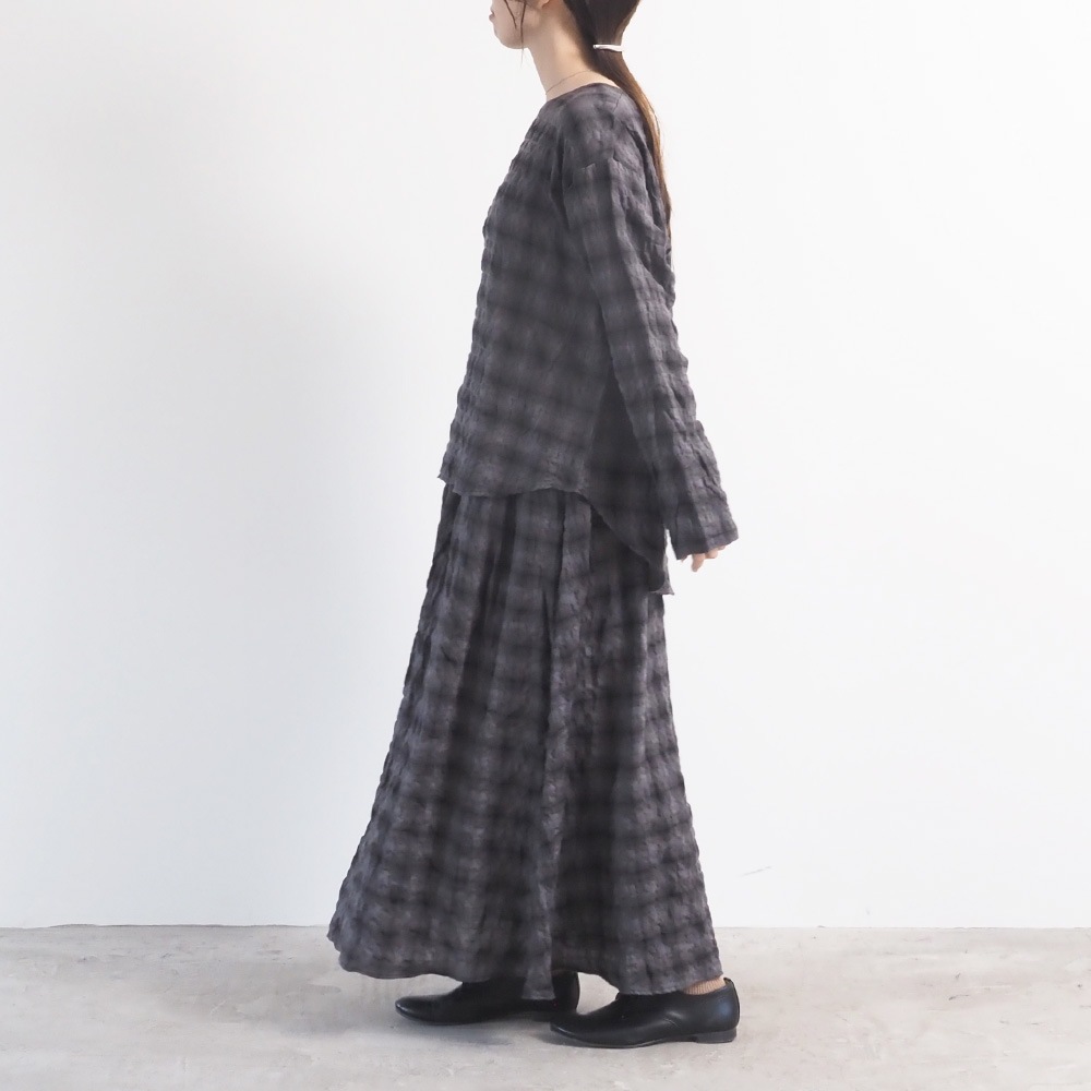 NARU(ナル) へリンボンシャーリングチェック ラウンドシャツ 666915