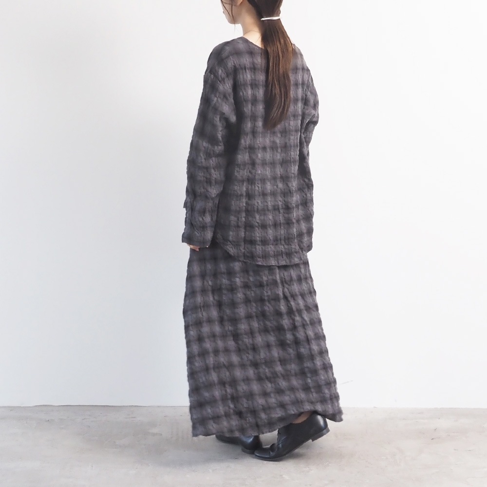 NARU(ナル) へリンボンシャーリングチェック ラウンドシャツ 666915