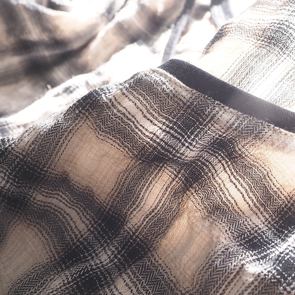 NARU(ナル) へリンボンシャーリングチェック ラウンドシャツ 666915