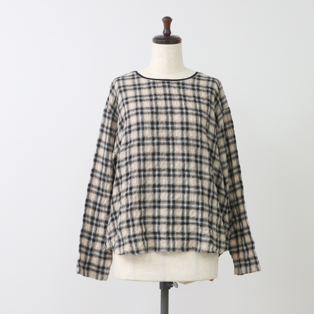 NARU(ナル) へリンボンシャーリングチェック ラウンドシャツ 666915