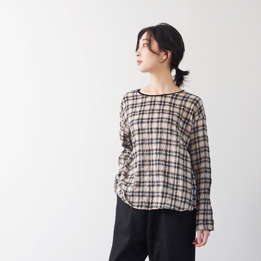 NARU(ナル) へリンボンシャーリングチェック ラウンドシャツ 666915