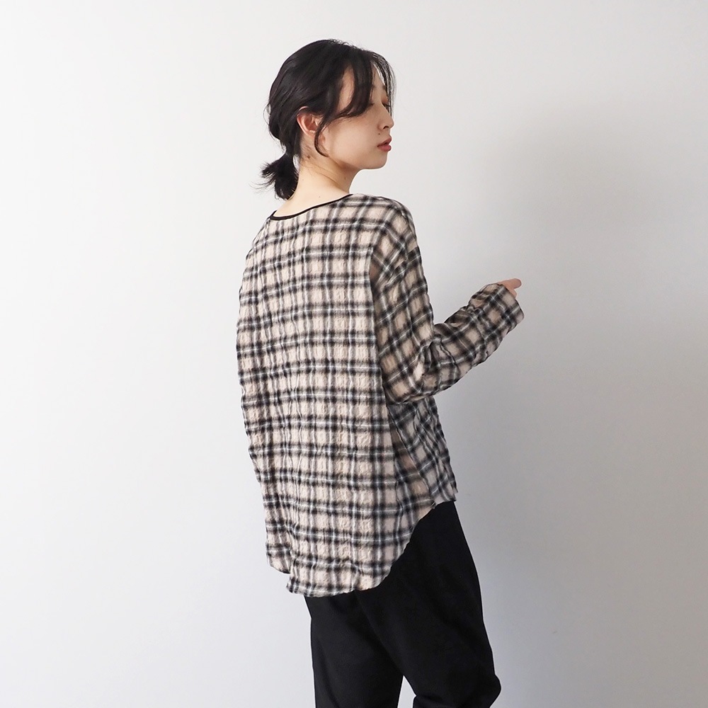 NARU(ナル) へリンボンシャーリングチェック ラウンドシャツ 666915