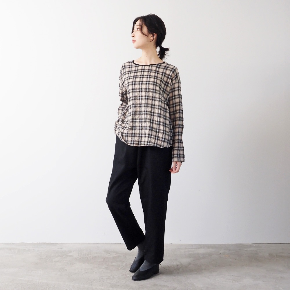 NARU(ナル) へリンボンシャーリングチェック ラウンドシャツ 666915