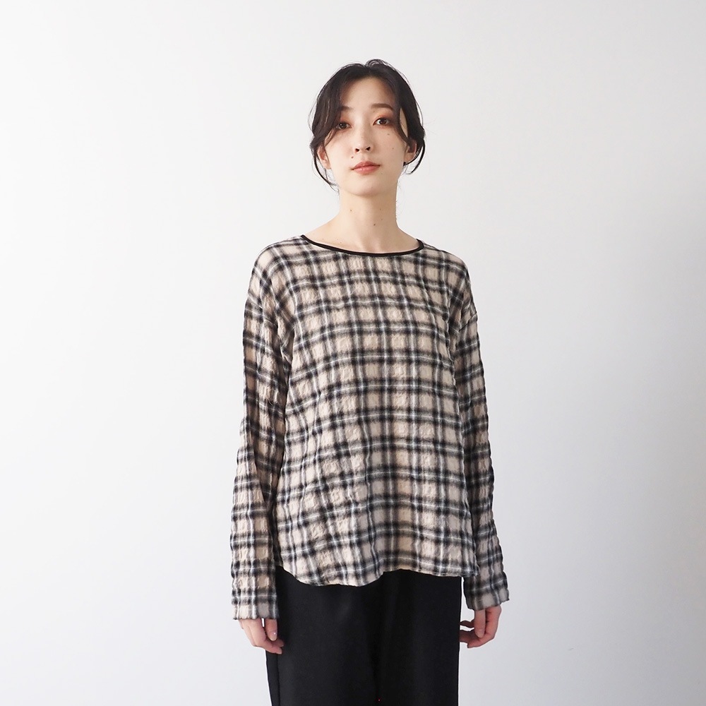 NARU(ナル) へリンボンシャーリングチェック ラウンドシャツ 666915