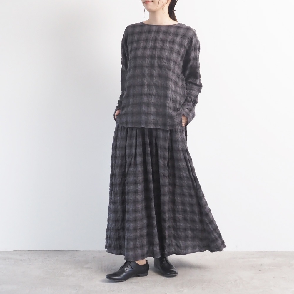 NARU(ナル) へリンボンシャーリングチェック ラウンドシャツ 666915