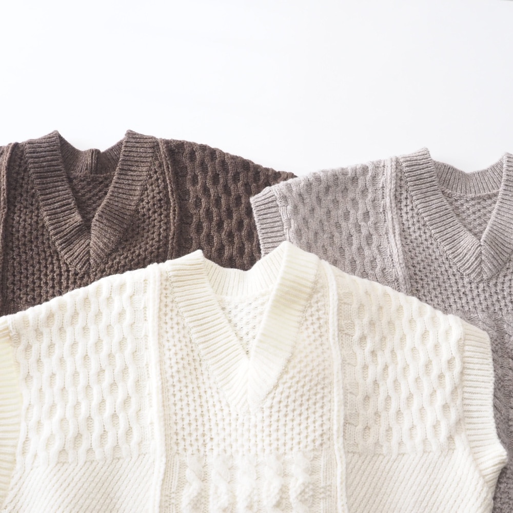 NARU(ナル) NATURAL COLORED WOOL 柄編みニットベスト 665405