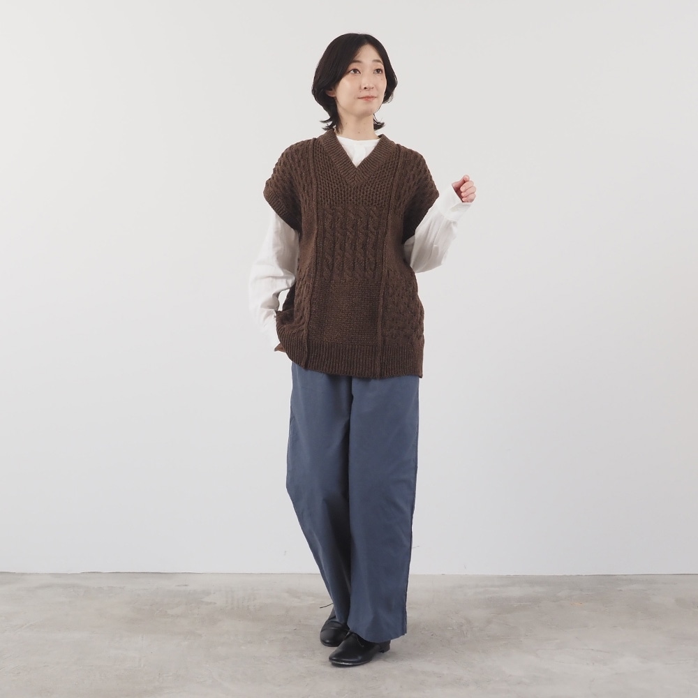NARU(ナル) NATURAL COLORED WOOL 柄編みニットベスト 665405