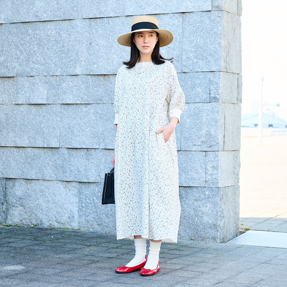 NARU(ナル) スケアコットンメランコリーフラワー ハンドベルワンピース 670920