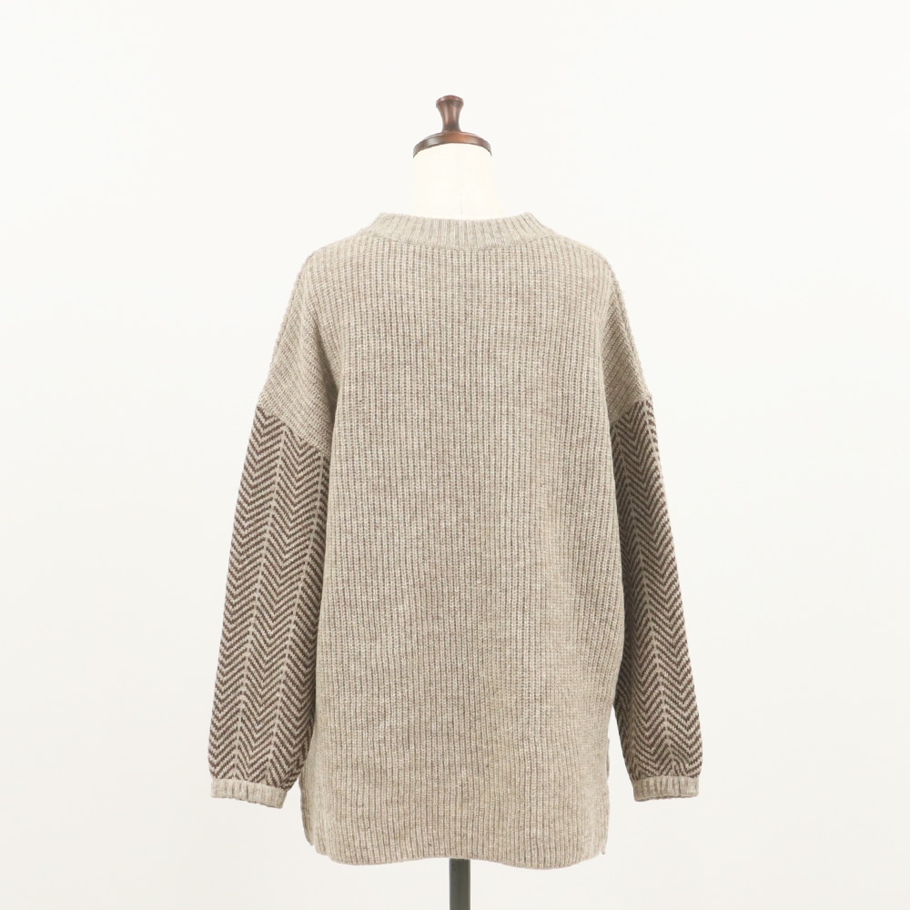 NARU(ナル) NATURAL COLORED WOOL 袖ヘリンボーン畦ニット 659600