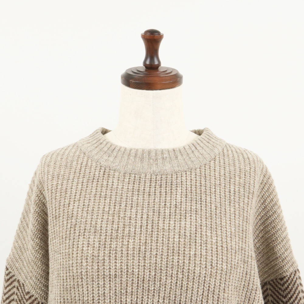 NARU(ナル) NATURAL COLORED WOOL 袖ヘリンボーン畦ニット 659600
