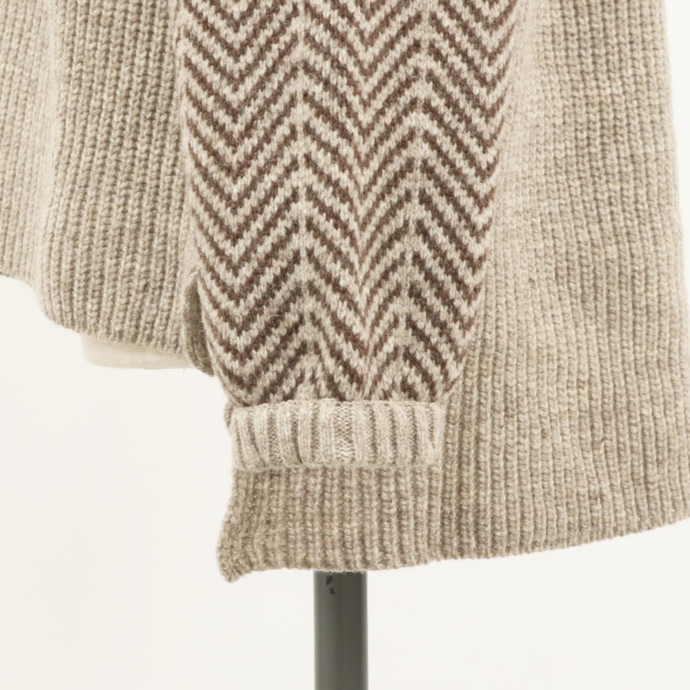 NARU(ナル) NATURAL COLORED WOOL 袖ヘリンボーン畦ニット 659600
