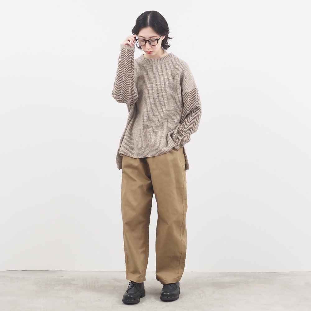 NARU(ナル) NATURAL COLORED WOOL 袖ヘリンボーン畦ニット 659600