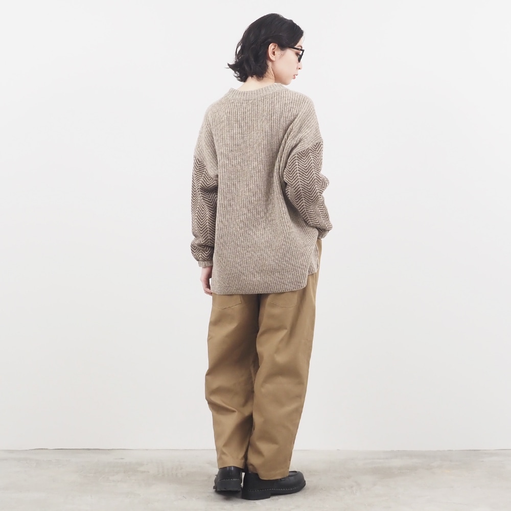 NARU(ナル) NATURAL COLORED WOOL 袖ヘリンボーン畦ニット 659600
