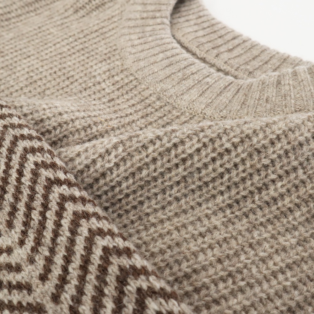 NARU(ナル) NATURAL COLORED WOOL 袖ヘリンボーン畦ニット 659600