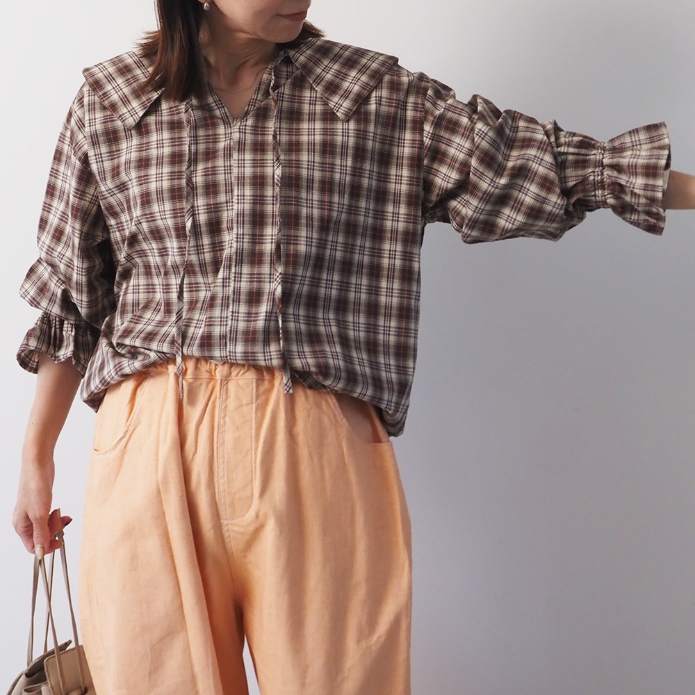 NARU(ナル) 40タータン スキッパーリボンブラウス 665830