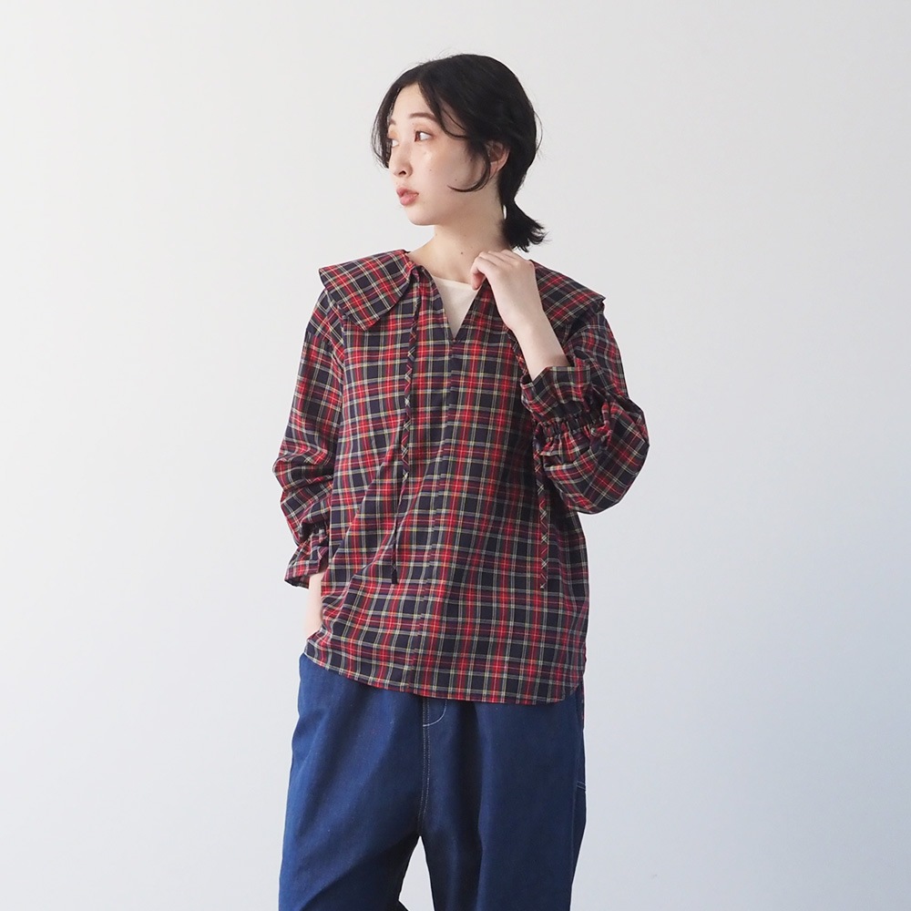 NARU(ナル) 40タータン スキッパーリボンブラウス 665830