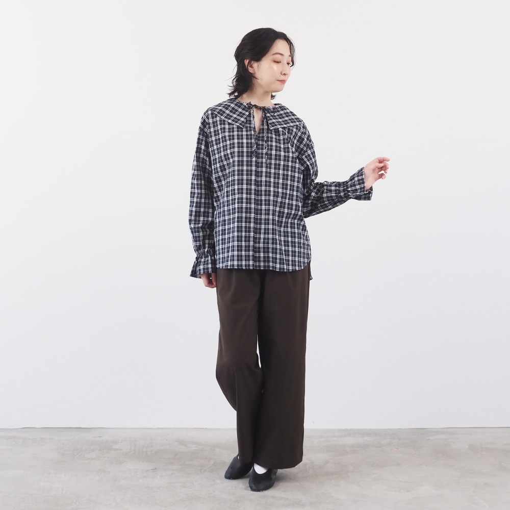 NARU(ナル) 40タータン スキッパーリボンブラウス 665830