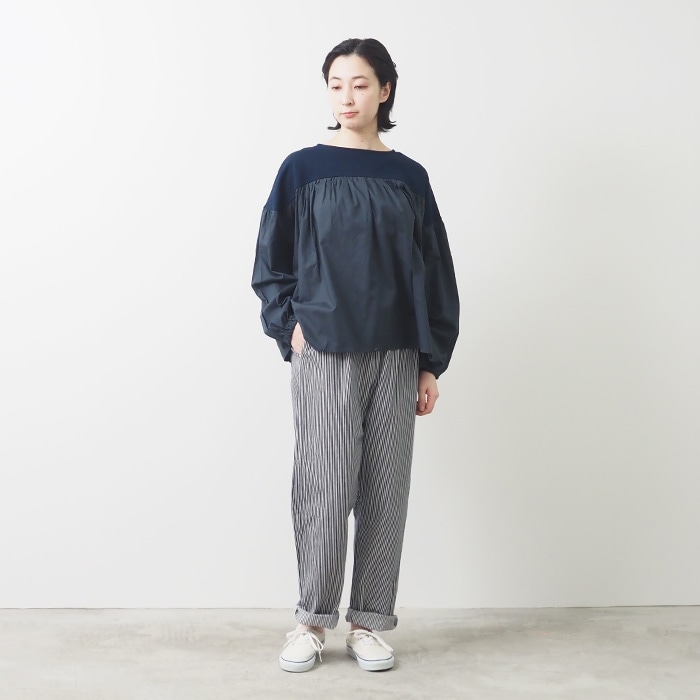 NARU(ナル) デラヴェ×キャンブリック 切替フレアギャザーシャツ 654206