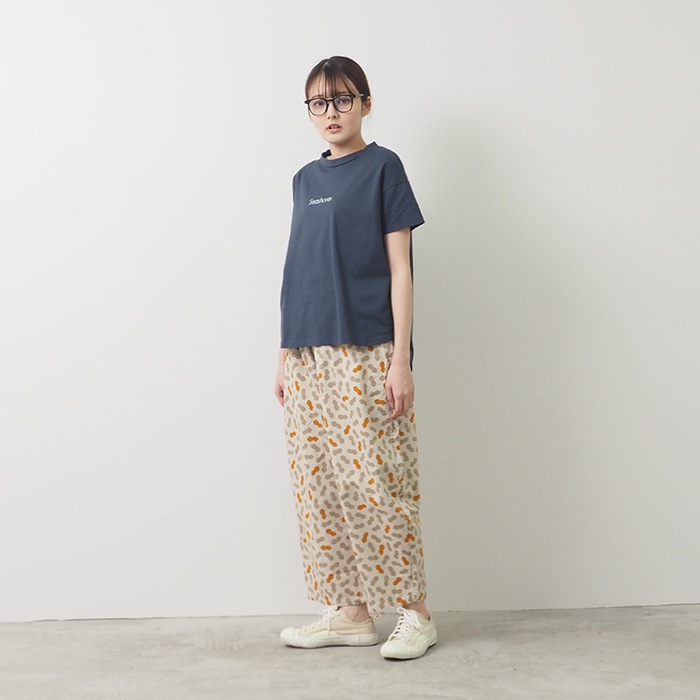 EYCK コットン/リネン/ナイロン リンクル パンツ NARU(ナル) コットンリネンクロス ポップナッツプリント エッグパンツ