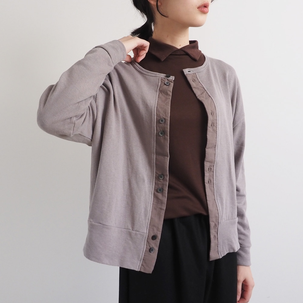 NARU(ナル) ガーゼ裏毛 クルーネックカーディガン 666011