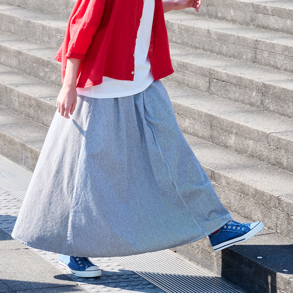 NARU(ナル) カラーヒッコリー ノッポスカート 671800