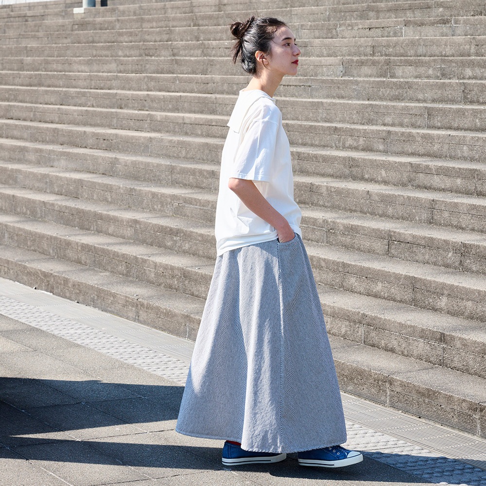 NARU(ナル) カラーヒッコリー ノッポスカート 671800