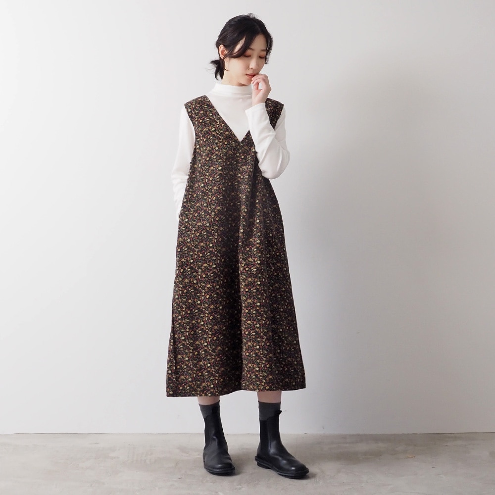 NARU(ナル) 21コーデュロイ小花柄 ジャンパースカート 666801