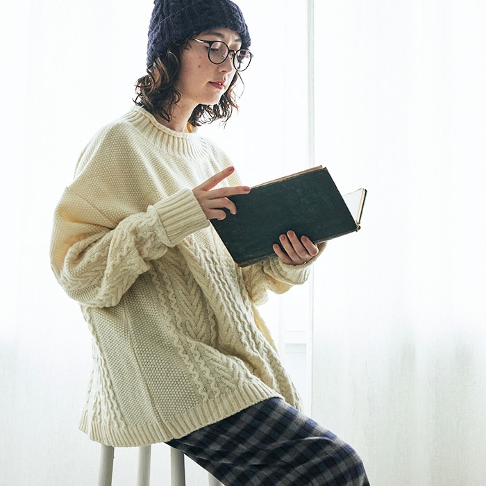 NARU(ナル) ラムウール アラン柄ハイネックニット 652705