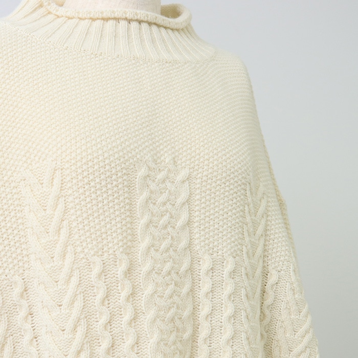 NARU(ナル) ラムウール アラン柄ハイネックニット 652705