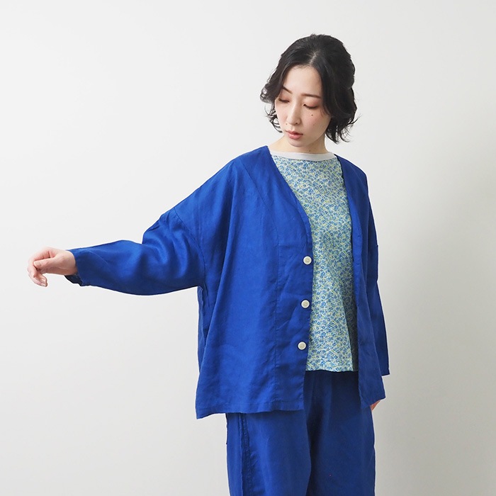 NARU(ナル) 40フレンチリネン ノーカラージャケット 648876BE