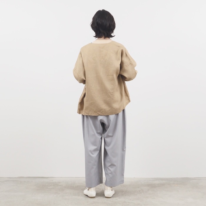 NARU(ナル) 40フレンチリネン ノーカラージャケット 648876BE