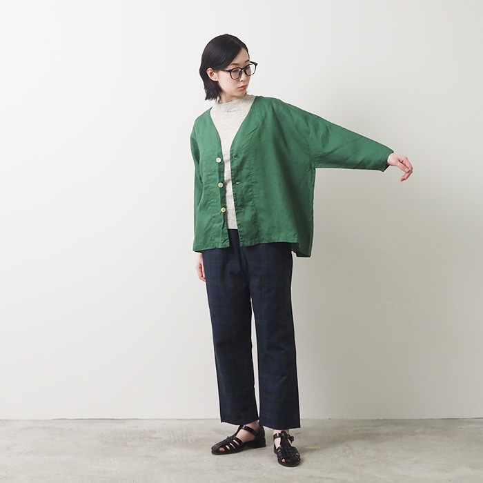 NARU(ナル) 40フレンチリネン ノーカラージャケット 648876BE